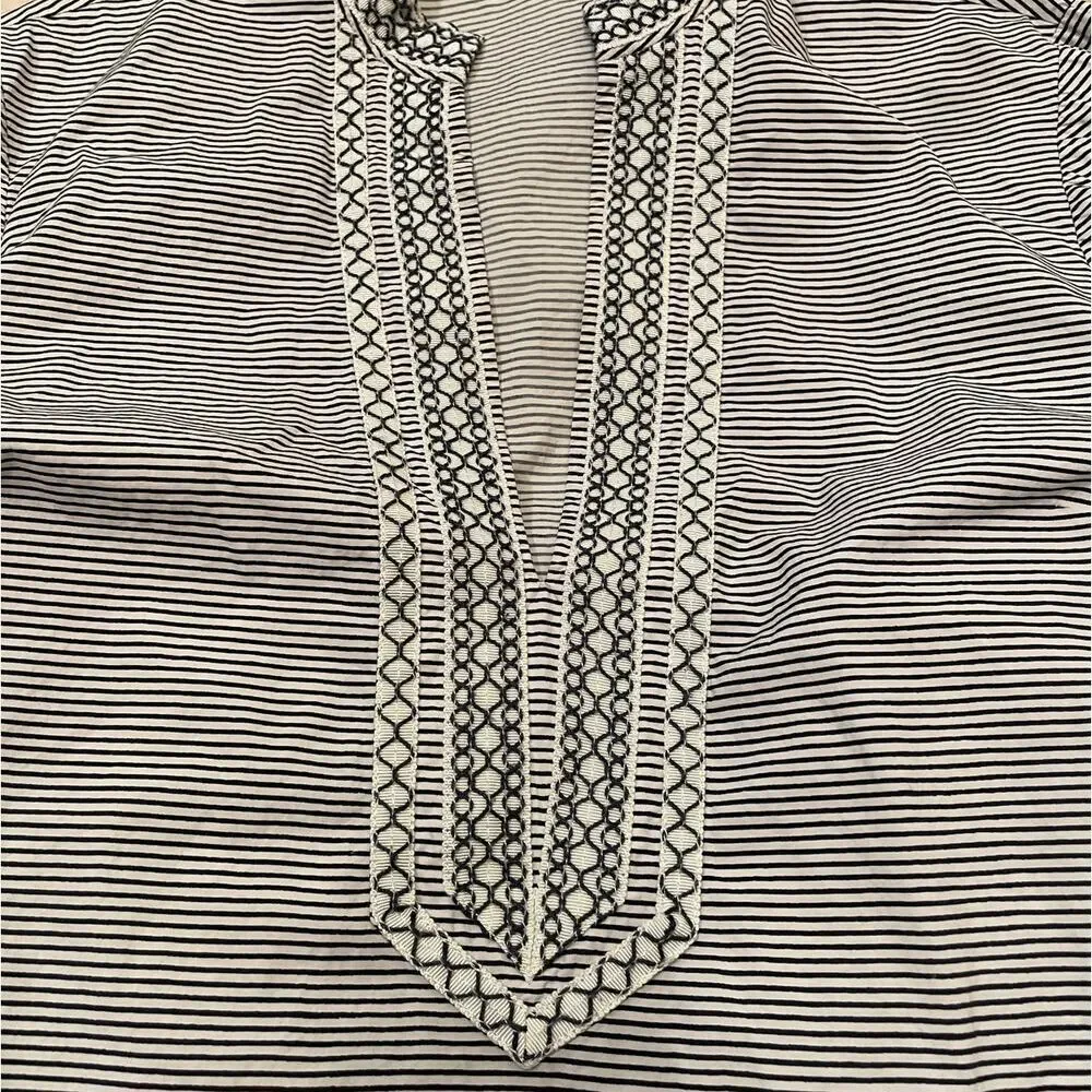 Tory Burch Striped Embroidered Tunic Top Sz 10 | Boho Resort